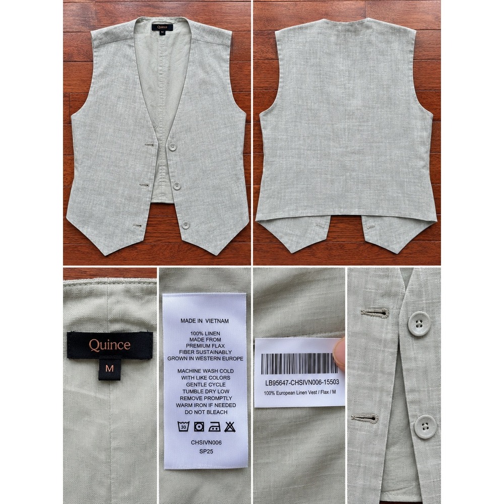 Quince 100% European Linen Tailored Vest Women's Medium Flax Beige